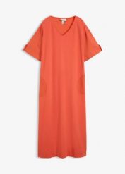 Sukienka szmizjerka z elastycznej mieszanki bawełny. Czerwone sukienki damskie bonprix, bez wzorów, z bawełny, bez kołnierzyka, bez ramiączek, szmizjerki. Za 49.99 zł.
