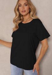 Czarny Klasyczny T-shirt Bawełniany o Casualowym Kroju Nattine. Czarne t-shirty damskie Renee, l, bez wzorów, z bawełny, eleganckie, bez kołnierzyka, bez ramiączek. Za 39.99 zł.