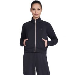 Kurtka sportowa damska Skechluxe Elevate Jacket. Czarne kurtki sportowe damskie Skechers, l, bez wzorów, z materiału, bez ramiączek, bez kaptura. Za 199.99 zł.