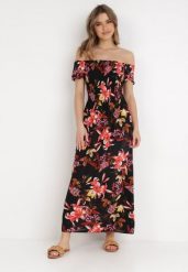 Czarna Sukienka Khareris. Czarne sukienki damskie Born2be, l, z aplikacjami, bez kołnierzyka, bez ramiączek, maxi, rozkloszowane. Za 39.99 zł.
