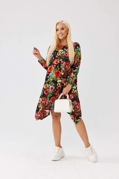 Asymetryczna tunika w maki OVERSIZE PLUS SIZE XXL. Czarne tuniki damskie Moda Size Plus Iwanek, plus size, bez wzorów, z bawełny, eleganckie, plus size, bez ramiączek. Za 179.90 zł.
