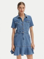 Morgan Sukienka jeansowa 261-RIGHT Niebieski Slim Fit. Niebieskie sukienki damskie Morgan, bez wzorów, z bawełny, bez kołnierzyka, bez ramiączek. Za 399.99 zł.