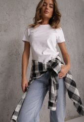 Biały T-shirt z Bawełny z Okrągłym Dekoltem Nedima. Białe t-shirty damskie Renee, m, bez wzorów, z bawełny, klasyczne, bez kołnierzyka, bez ramiączek. Za 39.99 zł.