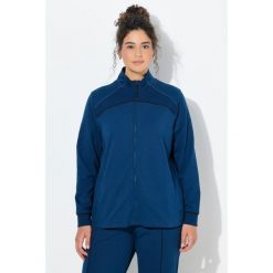 Damskie Bluza rozpinana wstawki prążkowane stójka długi rękaw. Niebieskie bluzy damskie Ulla Popken, plus size, bez wzorów, z bawełny, sportowe, bez ramiączek, bez kaptura. W wyprzedaży za 191.99 zł.