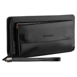 Saszetka męska ze skóry ekologicznej w czarnym kolorze, dwukomorowa - Rovicky. Czarne torby na ramię męskie ROVICKY, ze skóry ekologicznej. Za 49.99 zł.
