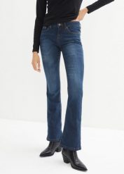 Jeansy ze stretchem o kroju bootcut, mid waist. Niebieskie jeansy damskie bonprix, bez wzorów, z jeansu. Za 99.99 zł.