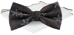 Męska Mucha w Komplecie z Poszetką - Chattier - Brąz, Duże Kwiaty. Krawaty i muchy Chattier, bez wzorów, eleganckie. Za 65.00 zł.