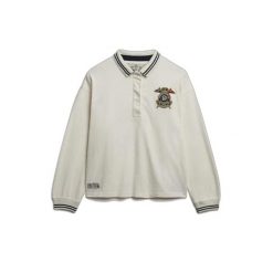 Damska koszulka polo z długim rękawem Superdry Crest. Białe bluzki damskie Superdry, bez wzorów, bez kołnierzyka, bez ramiączek. Za 327.70 zł.