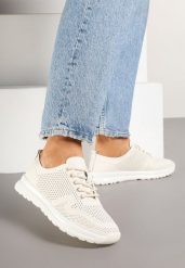 Beżowe Buty Sportowe ze Skóry Naturalnej ze Skórzaną Wkładką i Perforacją Selili. Brązowe obuwie sportowe damskie Born2be, na lato, bez wzorów, z jeansu, bez zapięcia. Za 149.99 zł.