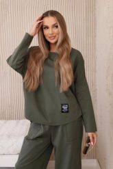 Komplet new punto bluza + spodnie khaki. Brązowe bluzy damskie KESI, l, bez wzorów, z bawełny, biznesowe, bez ramiączek, bez kaptura. Za 347.13 zł.