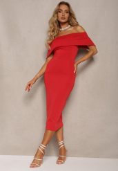 Czerwona Elegancka Sukienka Koktajlowa Hiszpanka o Dopasowanym Kroju Nuelia. Czerwone sukienki damskie Renee, l, bez wzorów, eleganckie, bez kołnierzyka, bez ramiączek, midi, dopasowane. Za 129.99 zł.