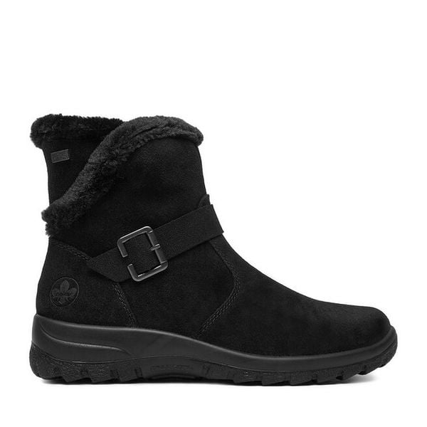 Botki Rieker. Czarne botki damskie Rieker, bez wzorów, bez obcasa, na płaskiej podeszwie, bez zapięcia. Za 279.99 zł.