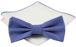Mucha z poszetką - Chattier, Męska - Drobny Wzór. Niebieskie krawaty i muchy Chattier, bez wzorów, eleganckie. Za 59.00 zł.
