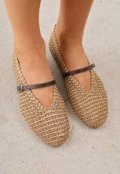 Brązowe Plecione Balerinki w Stylu Boho z Paskiem z Klamerką Eviliria. Brązowe balerinki damskie Born2be, na lato, bez wzorów, z jeansu, biznesowe, bez obcasa, bez zapięcia. Za 109.99 zł.