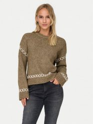 ONLY Sweter Amanda 15330089 Brązowy Regular Fit. Brązowe swetry nierozpinane damskie ONLY, m, bez wzorów, z syntetyku, bez kołnierzyka, bez ramiączek. Za 139.99 zł.