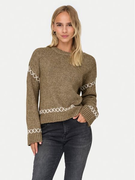 ONLY Sweter Amanda 15330089 Brązowy Regular Fit. Brązowe swetry nierozpinane damskie ONLY, m, bez wzorów, z syntetyku, bez kołnierzyka, bez ramiączek. Za 109.99 zł.