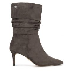 Botki Nine West. Szare botki damskie Nine West, bez wzorów, bez obcasa, na szpilce, bez zapięcia. Za 299.99 zł.