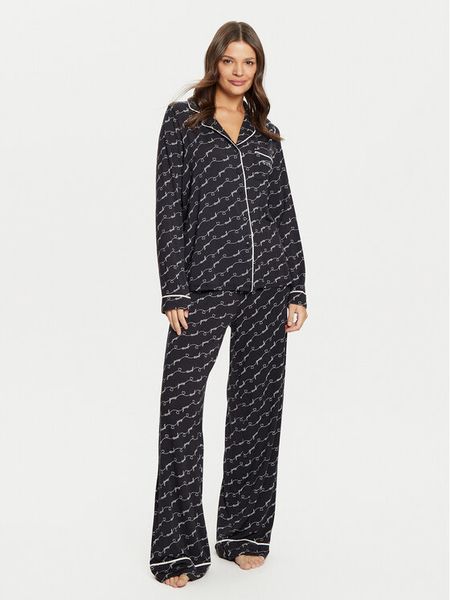 Guess Piżama O5RX08 KCIN2 Czarny Regular Fit. Czarne piżamy damskie Guess, z aplikacjami, bez ramiączek. Za 319.99 zł.