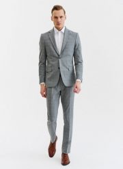 PAKO LORENTE – Szare spodnie garniturowe z wełną. Szare eleganckie spodnie męskie Pako Lorente, s, bez wzorów, z elastanu. Za 399.99 zł.