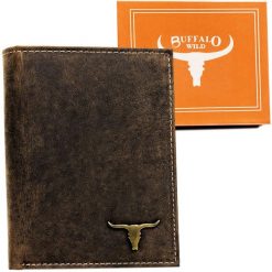 Portfel skórzany Buffalo Wild RM-06-BAW brązowy. Brązowe portfele męskie BUFFALO WILD, bez wzorów. Za 57.99 zł.