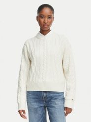 Tommy Hilfiger Sweter WW0WW51396 Beżowy jasny Regular Fit. Brązowe swetry nierozpinane damskie Tommy Hilfiger, xxs, bez wzorów, z syntetyku, bez kołnierzyka, bez ramiączek. Za 699.99 zł.