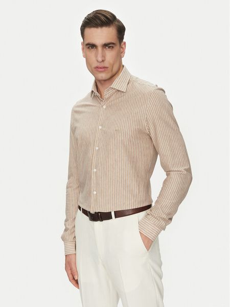 Michael Kors Koszula MK0DS01538 Beżowy Slim Fit. Brązowe koszule męskie Michael Kors, m, bez wzorów, z bawełny, bez kołnierzyka, bez ramiączek. Za 289.99 zł.