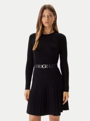 Guess Sukienka dzianinowa W5BK68 Z2YJ2 Czarny Slim Fit. Czarne sukienki damskie Guess, m, z aplikacjami, z dzianiny, bez kołnierzyka, bez ramiączek. Za 419.99 zł.