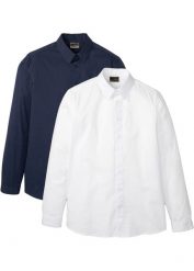 Koszula z długim rękawem, ze stretchem, Slim Fit (2 szt.). Białe koszule męskie bonprix, l, bez wzorów, biznesowe, bez kołnierzyka, bez ramiączek. Za 149.98 zł.