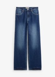 Dżinsy loose, prosta nogawka. Czarne jeansy damskie bonprix, bez wzorów, z jeansu, z podwyższonym stanem. Za 122.99 zł.