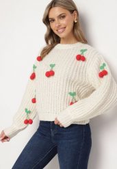 Jasnobeżowy Sweter z Aplikacjami Wisienek o Klasycznym Fasonie Dintinnia. Brązowe swetry nierozpinane damskie Born2be, m, z aplikacjami, z jeansu, biznesowe, bez kołnierzyka, bez ramiączek. Za 159.99 zł.