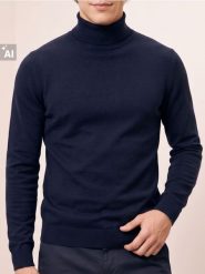Klasyczny golf z bawełną - granatowy. Niebieskie swetry męskie Sinsay, l, bez wzorów, z bawełny, klasyczne, bez kołnierzyka, bez ramiączek. Za 49.99 zł.