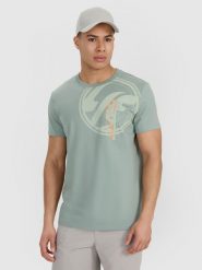 4F T-shirt regular z nadrukiem męski - oliwkowy XL. Brązowe koszulki sportowe męskie 4F, m, bez wzorów, z bawełny, bez ramiączek. Za 59.99 zł.