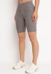 Ciemnobeżowe Szorty Jeansowe z Gumką w Pasie i Wysokim Stanem Kivolia. Brązowe szorty damskie Born2be, bez wzorów, z denimu, eleganckie, z podwyższonym stanem. Za 49.99 zł.