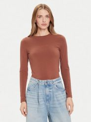 Guess Jeans Bluzka W4YI22 J1314 Brązowy Slim Fit. Brązowe bluzki damskie Guess Jeans, s, z aplikacjami, z bawełny, bez kołnierzyka, bez ramiączek. Za 149.99 zł.