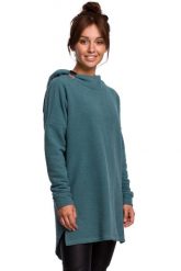 Nierozpinana Asymetryczna Bluza z Kapturem - Zielona. Zielone bluzy damskie MOE, l, bez wzorów, z bawełny, bez ramiączek, z kapturem. Za 253.90 zł.
