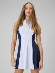 4F Sukienka tenisowa damska - biała M. Białe sukienki damskie 4F, na co dzień, m, bez wzorów, z dzianiny, sportowe, bez kołnierzyka, bez ramiączek, maxi, sportowe. Za 129.99 zł.