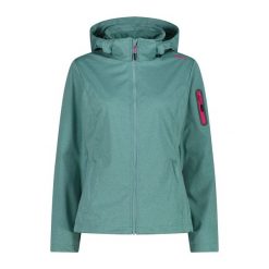Damska kurtka turystyczna z kapturem CMP. Zielone kurtki sportowe damskie CMP, xs, bez wzorów, z softshellu, bez ramiączek, z kapturem, trekkingowe. Za 411.25 zł.