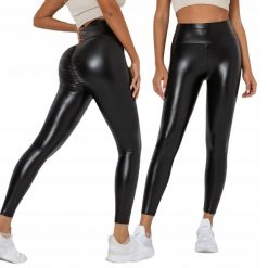 Legginsy MODNE Wysoki Stan MODELUJĄCE EKO SKÓRA z Marszczeniem CZARNE r.L. Czarne legginsy damskie ITIMPORT, bez wzorów, ze skóry. Za 75.63 zł.