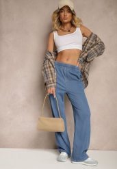 Niebieskie Spodnie Szerokie z Bawełną i Wiskozą High Waist z Imitacji Jeansu Heldexia. Niebieskie spodnie materiałowe damskie Renee, bez wzorów, z bawełny, klasyczne, z podwyższonym stanem. Za 69.99 zł.