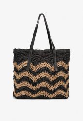Czarno-Beżowa Torebka na Rączkach w Stylu Boho i Plecionki Torpia. Czarne torebki do ręki damskie Renee, bez wzorów, bez dodatków. Za 89.99 zł.