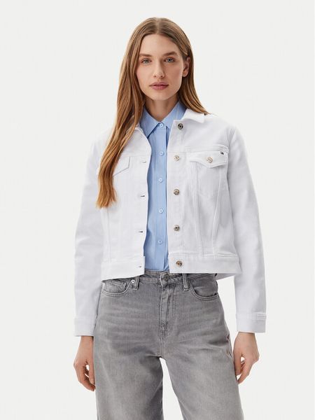 Tommy Hilfiger Kurtka jeansowa WW0WW44374 Biały Regular Fit. Białe kurtki damskie Tommy Hilfiger, bez wzorów, z bawełny, bez kaptura. Za 359.99 zł.