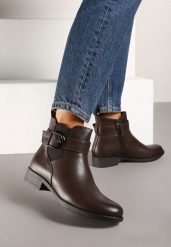 Brązowe Botki Typu Sztyblety Zdobione Elegancką Klamrą Delarael. Brązowe botki damskie Renee, z aplikacjami, eleganckie, bez obcasa, na obcasie, bez zapięcia. Za 54.99 zł.