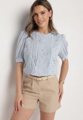 Jasnoniebieska Wiskozowa Koszula Ozdobiona Haftem Lirevara. Niebieskie koszule damskie Born2be, l, bez wzorów, z wiskozy, eleganckie, bez kołnierzyka, bez ramiączek. Za 84.99 zł.