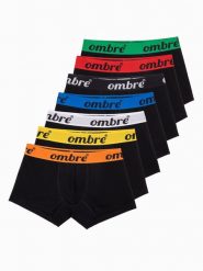 Bokserki męskie bawełniane z kontrastową gumą - 7-pak czarne V1 - Rozmiar: L. Czarne bokserki męskie Ombre Clothing, bez wzorów, z bawełny. W wyprzedaży za 99.99 zł.