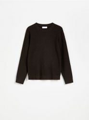 Prążkowany sweter - brązowy. Brązowe swetry męskie Reserved, l, bez wzorów, z bawełny, bez kołnierzyka, bez ramiączek. Za 119.99 zł.