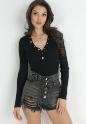 Czarny Sweter z Prążkowanej Dzianiny Zapinany Leoleta. Czarne swetry nierozpinane damskie Born2be, bez wzorów, z dzianiny, eleganckie, bez kołnierzyka, bez ramiączek. Za 99.99 zł.