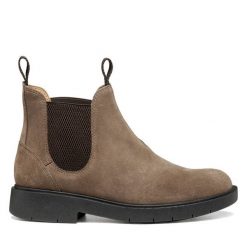 Sztyblety Geox. Brązowe botki damskie Geox, bez wzorów, bez obcasa, na płaskiej podeszwie, bez zapięcia. Za 639.99 zł.