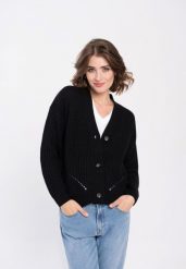 Kardigan S-FOXY. Czarne kardigany damskie Volcano, s, bez wzorów, z materiału, bez kołnierzyka. Za 139.99 zł.