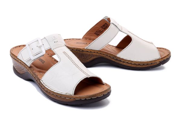 JOSEF SEIBEL 56687 61 000 Catalonia 87 weiss, klapki damskie. Białe klapki damskie Josef Seibel, na lato, bez wzorów, ze skóry, bez obcasa, bez zapięcia. Za 299.90 zł.