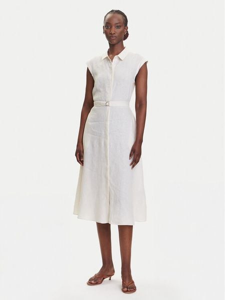 Marella Sukienka koszulowa Rodesia 2515221262 Écru Regular Fit. Sukienki damskie Marella, bez wzorów, ze lnu, bez kołnierzyka, bez ramiączek, koszulowe. Za 469.99 zł.